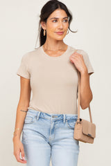 Beige Basic Crew Neck Maternity Tee