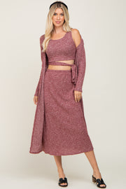 Burgundy 3-Piece Skirt and Cardigan Set