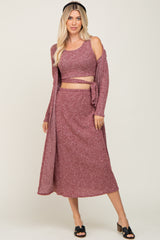 Burgundy 3-Piece Skirt and Cardigan Maternity Set