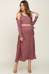 Burgundy 3-Piece Skirt and Cardigan Maternity Set