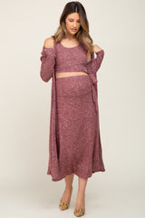 Burgundy 3-Piece Skirt and Cardigan Maternity Set