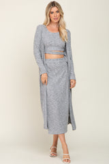 Heather Grey 3-Piece Skirt and Cardigan Maternity Set