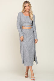 Heather Grey 3-Piece Skirt and Cardigan Set