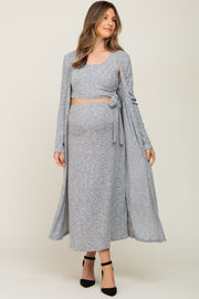 Heather Grey 3-Piece Skirt and Cardigan Maternity Set