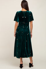 Emerald Green Velvet Embroidered Maternity Midi Dress