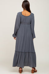 Charcoal Lace Trim Smocked Waist Maternity Maxi Dress