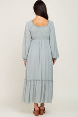 Light Blue Lace Trim Smocked Waist Maxi Dress