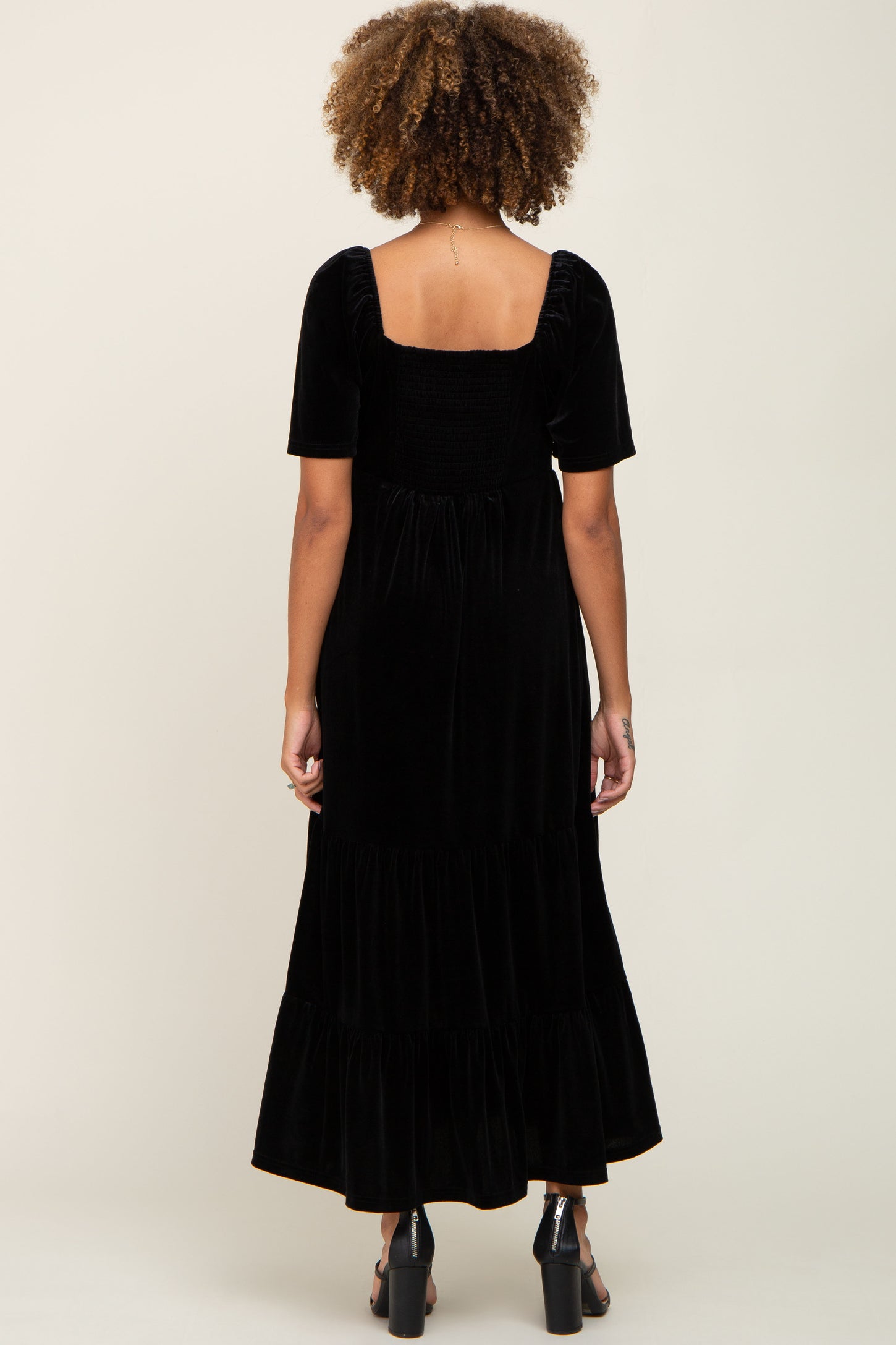 Black Velvet Tiered Maxi Dress– PinkBlush