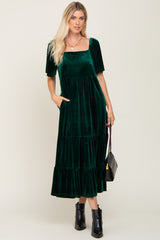 Hunter Green Velvet Tiered Maternity Maxi Dress