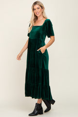 Hunter Green Velvet Tiered Maxi Dress