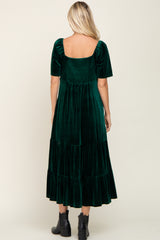 Hunter Green Velvet Tiered Maxi Dress