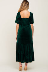 Hunter Green Velvet Tiered Maternity Maxi Dress