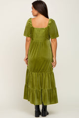 Green Velvet Tiered Maternity Maxi Dress