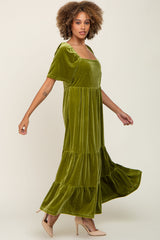 Green Velvet Tiered Maxi Dress