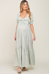 Sage Floral Smocked Ruffle Maternity Maxi Dress