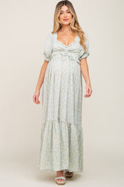 Sage Floral Smocked Ruffle Maternity Maxi Dress