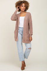 Mocha Open Knit Front Pocket Maternity Cardigan