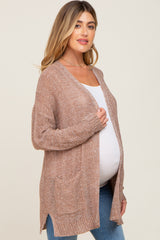 Mocha Open Knit Front Pocket Maternity Cardigan