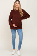 Brown Soft Knit Pullover Maternity Sweater