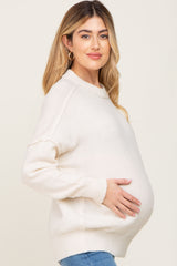 Beige Soft Knit Pullover Maternity Sweater