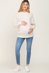 Beige Soft Knit Pullover Maternity Sweater