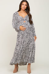 Black Floral Twist Front Cutout Maternity Dress