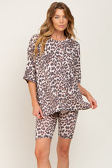 Brown Animal Print Biker Short Lounge Set