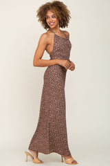 Brown Floral Halter Neck Maxi Dress