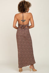 Brown Floral Halter Neck Maxi Dress