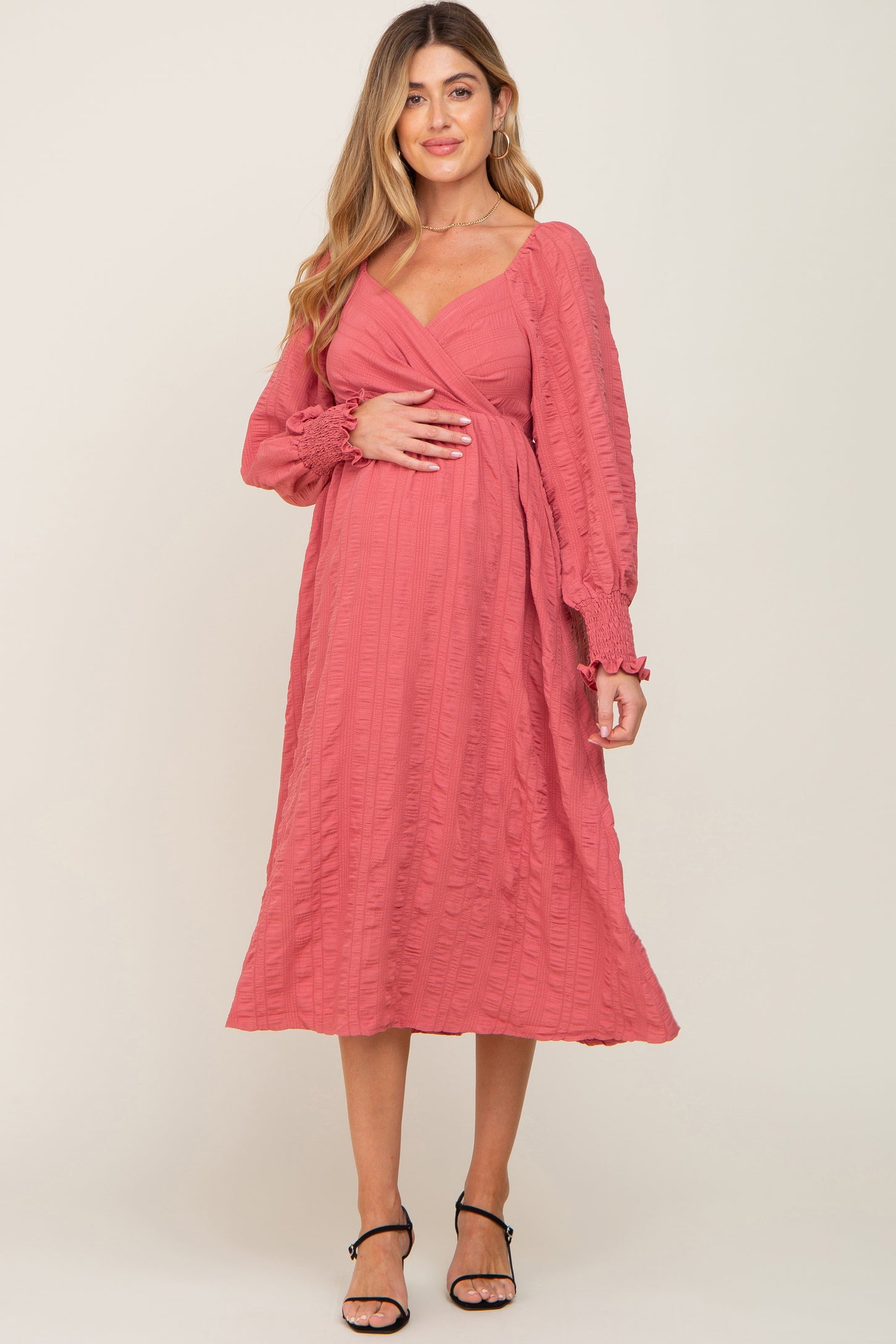 Mauve Ribbed Long Sleeve Wrap Maternity Nursing Top– PinkBlush