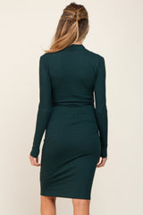 Hunter Green Ribbed Ruched Wrap Maternity Dress