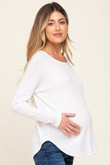 Ivory Waffle Knit Curved Hem Long Sleeve Maternity Top