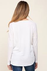 Ivory Waffle Knit Curved Hem Long Sleeve Maternity Top