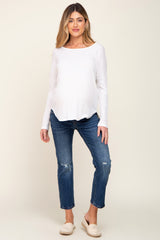 Ivory Waffle Knit Curved Hem Long Sleeve Maternity Top