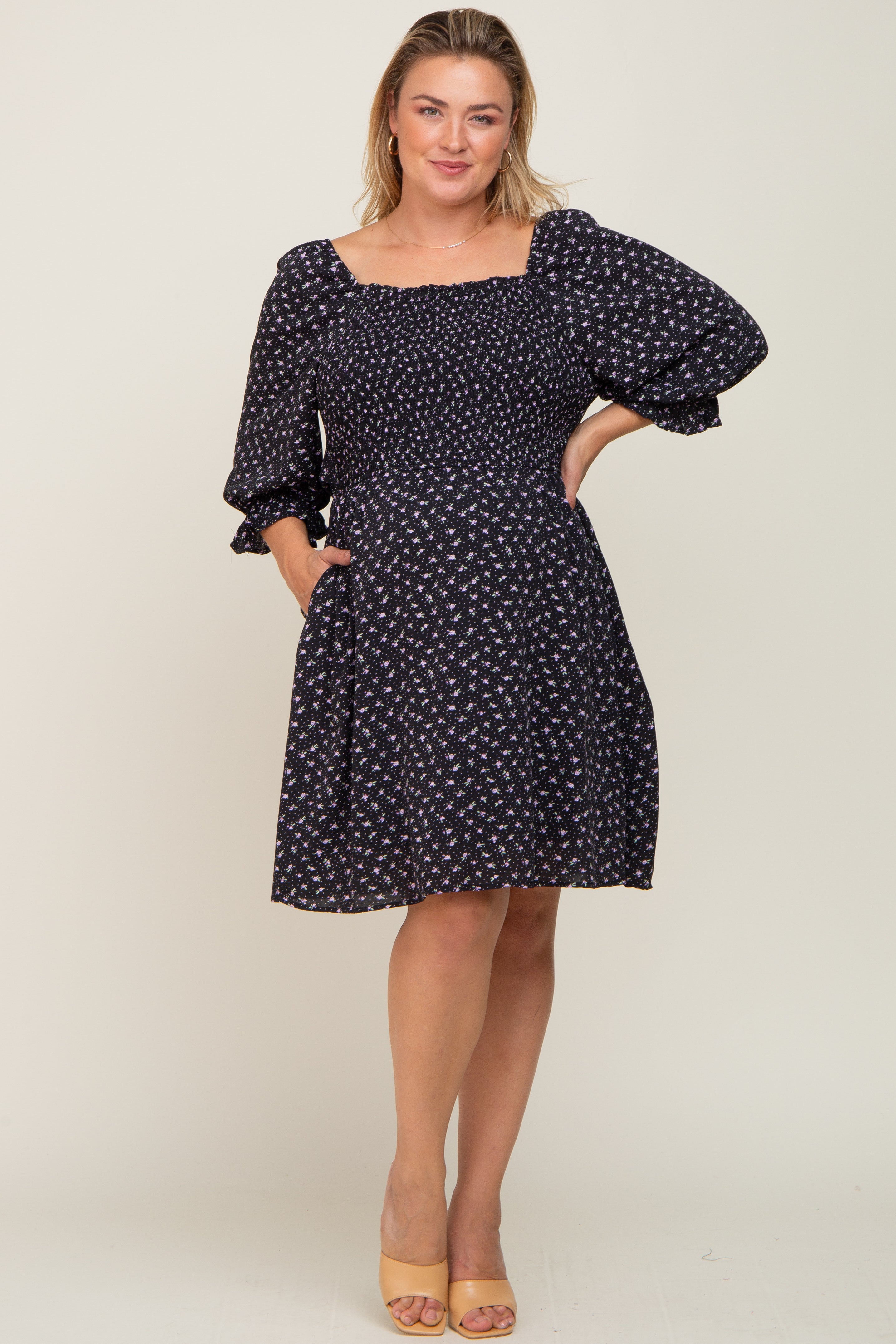 Black Houndstooth Tweed Square Neck Maternity Dress– PinkBlush