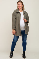 Olive Textured Button Down Maternity Plus Shacket