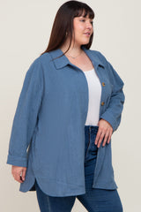 Blue Textured Button Down Plus Shacket