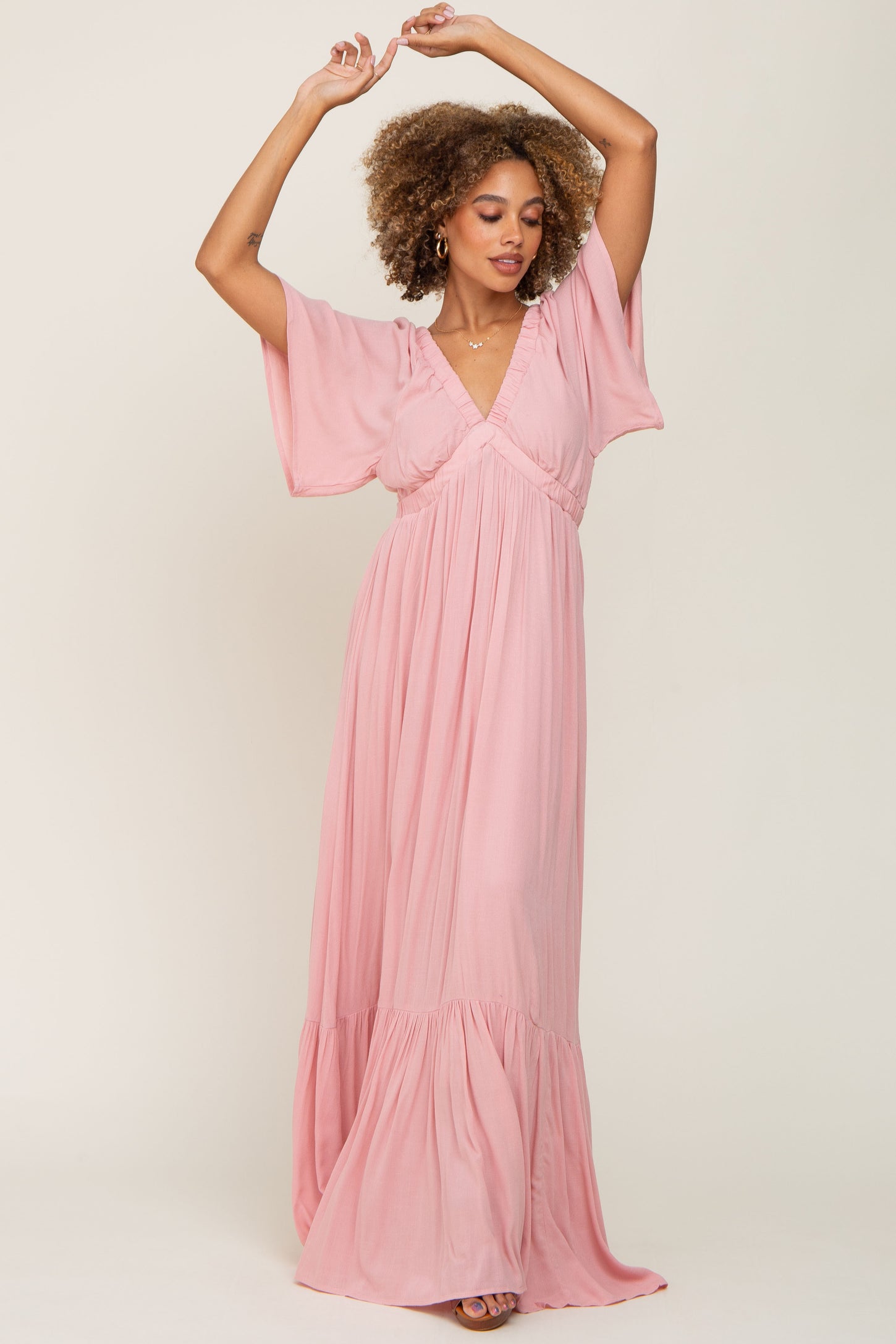 Light pink casual maxi 2024 dress