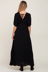 Black V-Neck Flounce Sleeve Maternity Maxi Dress