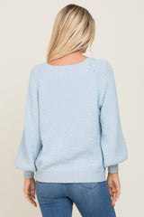 Light Blue Popcorn Knit Raglan Sweater