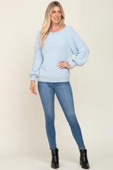 Light Blue Popcorn Knit Raglan Sweater