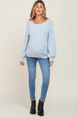 Light Blue Popcorn Knit Raglan Maternity Sweater