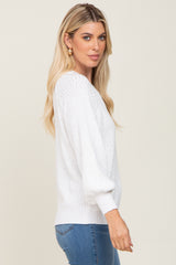 White Popcorn Knit Raglan Sweater