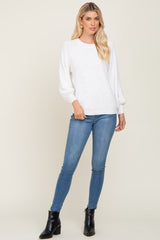 White Popcorn Knit Raglan Sweater