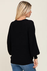 Black Popcorn Knit Raglan Sweater