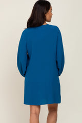 Teal Button Front Balloon Sleeve Maternity Dress