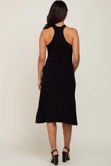 Black Halter Twist Maternity Midi Dress