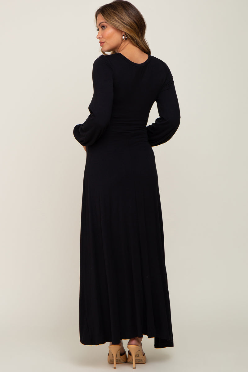 Black Twisted Long Sleeve Hi-Low Hem Maternity Maxi Dress– PinkBlush