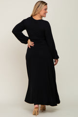 Black Twisted Long Sleeve Hi-Low Hem Plus Maternity Maxi Dress