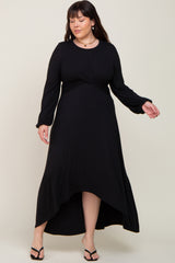 Black Twisted Long Sleeve Hi-Low Hem Plus Maternity Maxi Dress